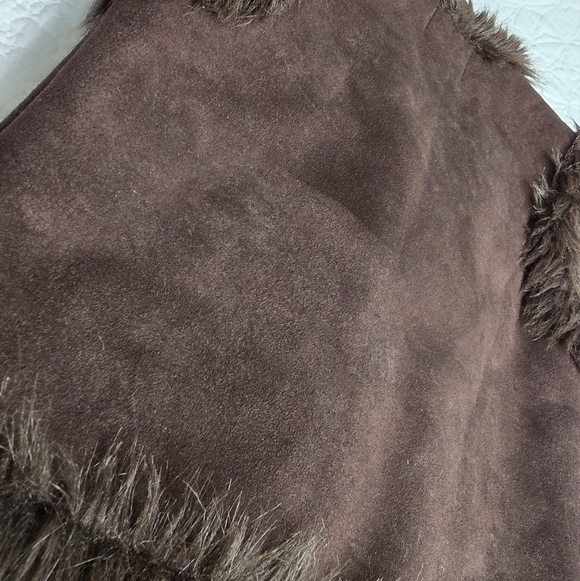 Vintage Y2K Urban Behavior Brown Faux Fur Suede Embroidered Vest Gilet - Picture 7 of 14